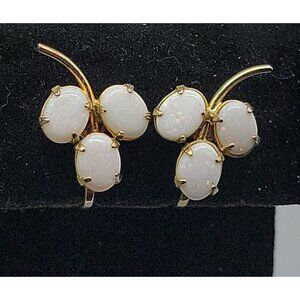 Sorrento 12kGF Faux Opal Cluster Clipped On Earrings Yellow Gold Filled Vintage